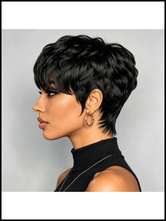 Short Pixie Cut Wig 100% Human Hair with Bangs Glueless Machine Made Daily Wear main image 5